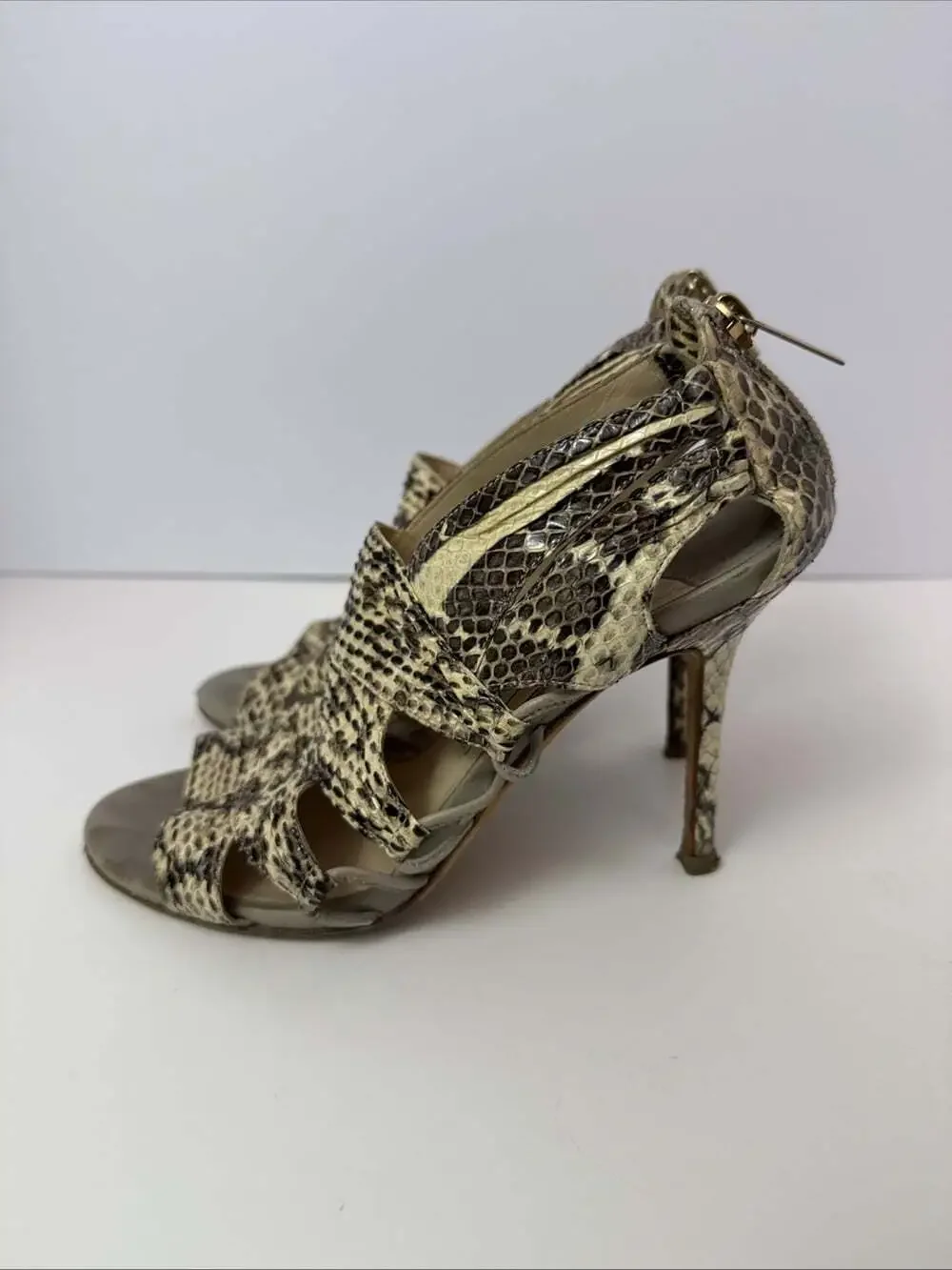 Jimmy Choo Snake print Leather Gladiator Heels 37